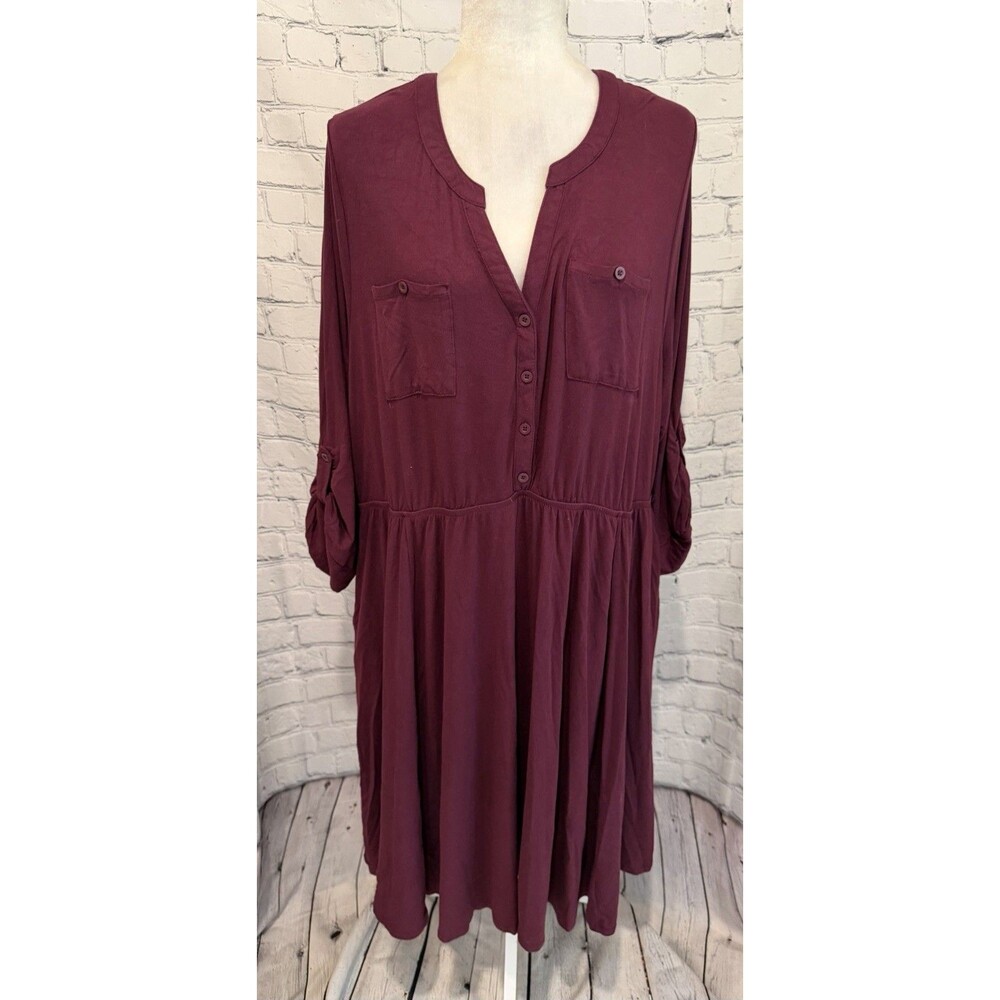 Torrid Women Roll Tab Sleeve Elastic Waist Patch Pocket Dress 3 3X